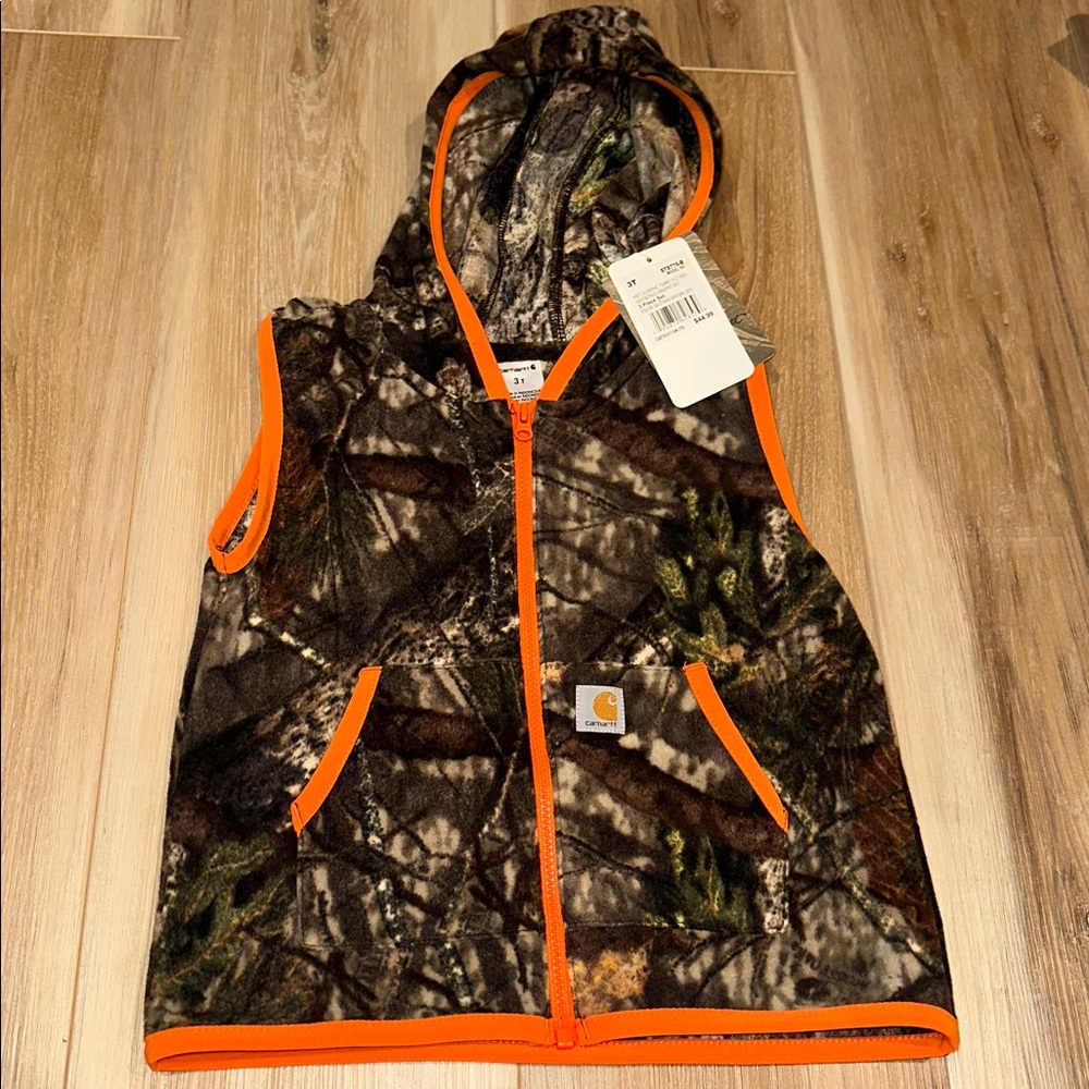 Carhartt Woodland Camo Vest with Bright Orange Accents